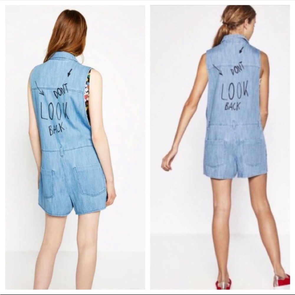 Zara don’t look back denim jumper romper